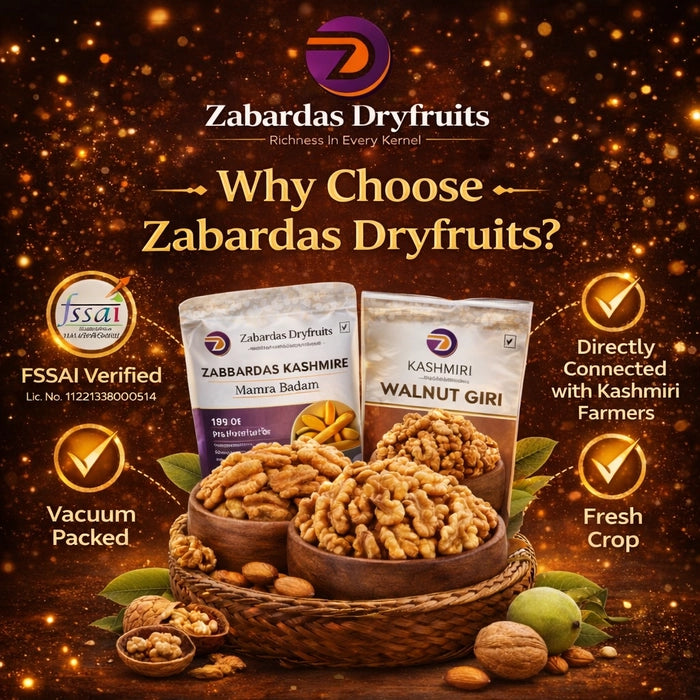 Combo Gift 250g Kashmiri Mamra Badam+ 250g Kashmiri Walnut Giri+ 250g Pistachio+ 250gCashews+ 250g Afghani Raisins+250g Afghani Anjeer+ 1g Saffron+ 500g Kashmiri Acacia Honey+ 250g Kagzi Badam