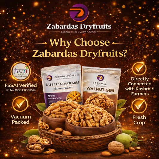 Combo Gift 250g Kashmiri Mamra Badam+ 250g Kashmiri Walnut Giri+ 250g Pistachio+ 250gCashews+ 250g Afghani Raisins+250g Afghani Anjeer+ 1g Saffron+ 500g Kashmiri Acacia Honey+ 250g Kagzi Badam