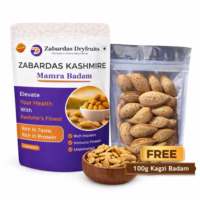 Premium Kashmiri Mamra Badam One Tree + 100g Kagzi Badam Free ( Free Item Will Be Given 1kg or Above Only)